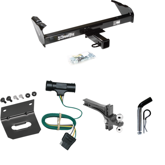 Fits 1973-1984 Chevrolet C30 Trailer Hitch Tow PKG w/ 4-Flat Wiring Harness + Dual Adjustable Drop Rise Ball Ball Mount 2" & 2-5/16" Trailer Balls + Pin/Clip + Wiring Bracket By Draw-Tite