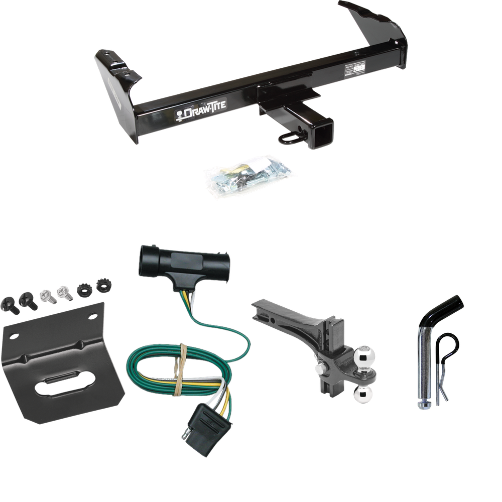 Se adapta al paquete de remolque con enganche de remolque Chevrolet K10 1973-1984 con arnés de cableado de 4 planos + soporte de bola de elevación de caída ajustable doble bolas de remolque de 2" y 2-5/16" + pasador/clip + soporte de cableado de Draw-Tite