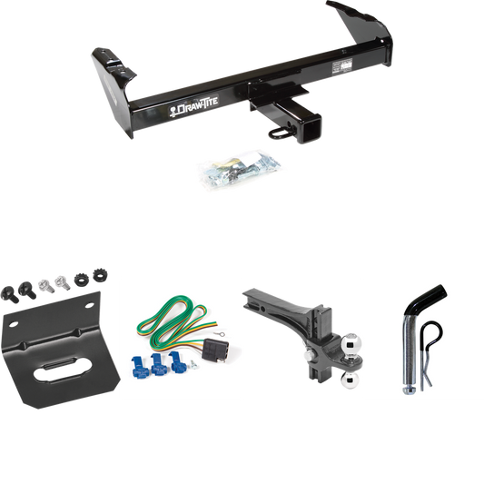 Fits 1985-1986 GMC K1500 Trailer Hitch Tow PKG w/ 4-Flat Wiring Harness + Dual Adjustable Drop Rise Ball Ball Mount 2" & 2-5/16" Trailer Balls + Pin/Clip + Wiring Bracket By Draw-Tite