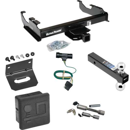 Fits 1967-1978 GMC K25 Trailer Hitch Tow PKG w/ 4-Flat Wiring Harness + Dual Ball Ball Mount 2" & 2-5/16" Trailer Balls + Dual Hitch & Coupler Locks + Hitch Cover + Wiring Bracket By Draw-Tite