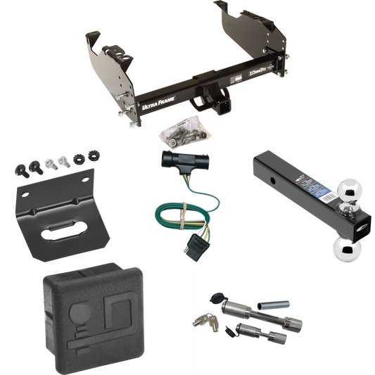 Fits 1979-1984 GMC C2500 Trailer Hitch Tow PKG w/ 4-Flat Wiring Harness + Dual Ball Ball Mount 2" & 2-5/16" Trailer Balls + Dual Hitch & Coupler Locks + Hitch Cover + Wiring Bracket By Draw-Tite