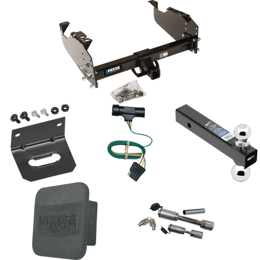 Fits 1967-1978 GMC K25 Trailer Hitch Tow PKG w/ 4-Flat Wiring Harness + Dual Ball Ball Mount 2" & 2-5/16" Trailer Balls + Dual Hitch & Coupler Locks + Hitch Cover + Wiring Bracket By Reese Towpower