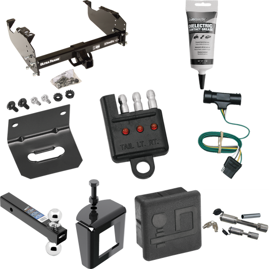 Fits 1967-1978 GMC C35 Trailer Hitch Tow PKG w/ 4-Flat Wiring Harness + Dual Ball Ball Mount 2" & 2-5/16" Trailer Balls + Dual Hitch & Coupler Locks + Hitch Cover + Wiring Bracket + Wiring Tester + Electric Grease + Anti Rattle Device By Draw-Tite