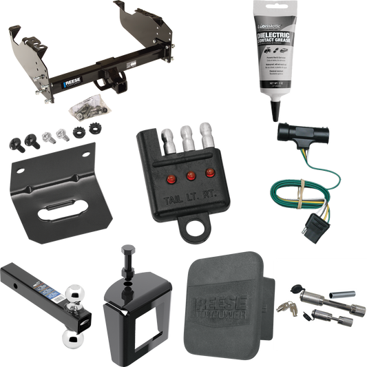 Fits 1975-1978 GMC C15 Trailer Hitch Tow PKG w/ 4-Flat Wiring Harness + Dual Ball Ball Mount 2" & 2-5/16" Trailer Balls + Dual Hitch & Coupler Locks + Hitch Cover + Wiring Bracket + Wiring Tester + Electric Grease + Anti Rattle Device By Reese Towpow