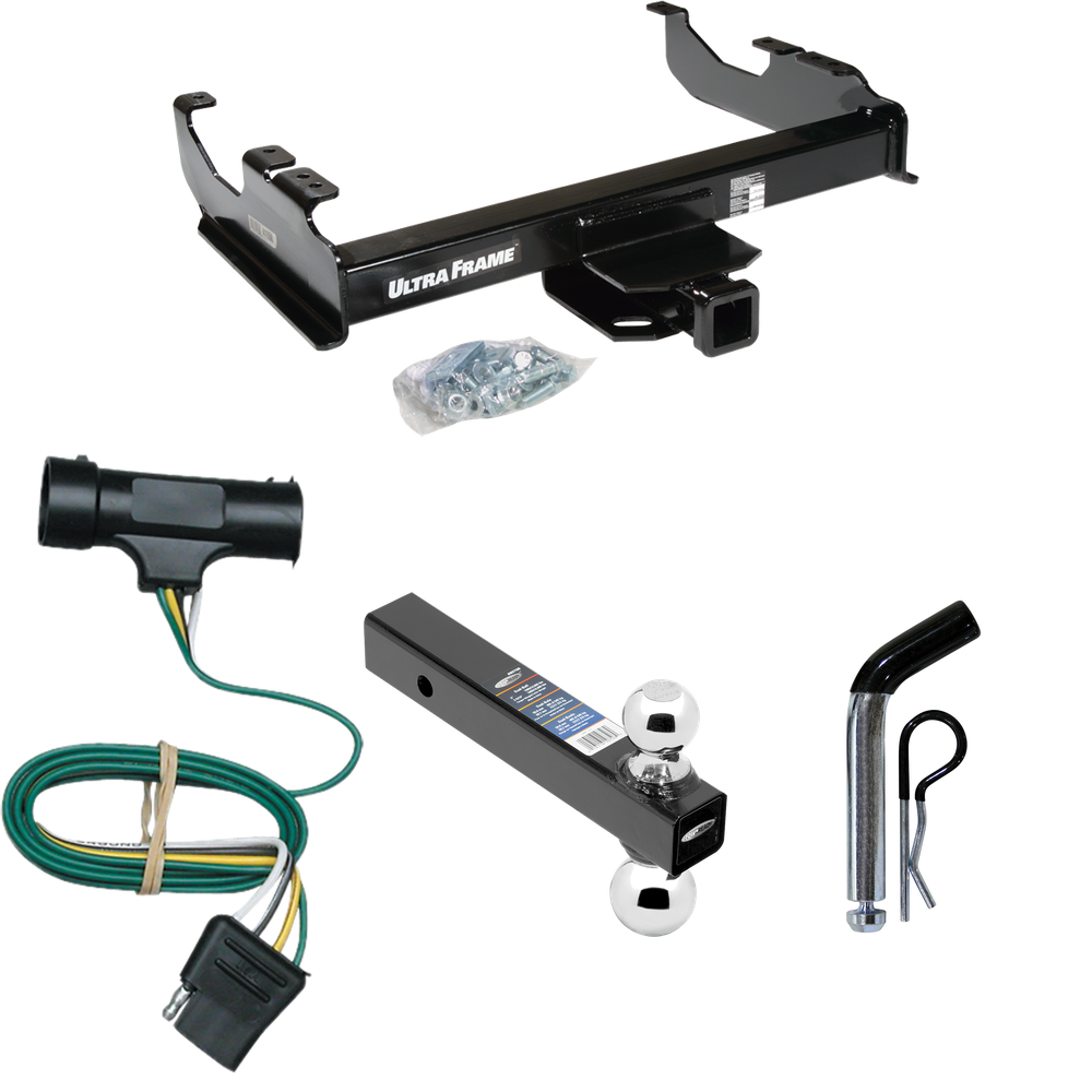 Fits 1973-1974 Chevrolet K30 Trailer Hitch Tow PKG w/ 4-Flat Wiring Harness + Dual Ball Ball Mount 2" & 2-5/16" Trailer Balls + Pin/Clip By Draw-Tite