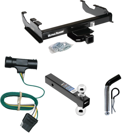 Fits 1973-1974 Chevrolet K30 Trailer Hitch Tow PKG w/ 4-Flat Wiring Harness + Dual Ball Ball Mount 2" & 2-5/16" Trailer Balls + Pin/Clip By Draw-Tite