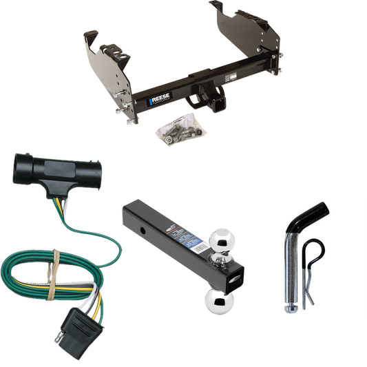 Fits 1979-1984 GMC K3500 Trailer Hitch Tow PKG w/ 4-Flat Wiring Harness + Dual Ball Ball Mount 2" & 2-5/16" Trailer Balls + Pin/Clip By Reese Towpower