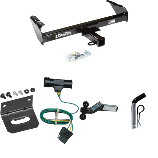 Fits 1973-1984 Chevrolet K10 Trailer Hitch Tow PKG w/ 4-Flat Wiring Harness + Dual Ball Ball Mount 2" & 2-5/16" Trailer Balls + Pin/Clip +  Wiring Bracket By Draw-Tite