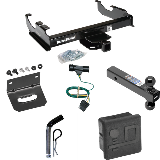 Fits 1973-1984 Chevrolet C10 Trailer Hitch Tow PKG w/ 4-Flat Wiring Harness + Dual Ball Ball Mount 2" & 2-5/16" Trailer Balls + Pin/Clip + Hitch Cover + Wiring Bracket By Draw-Tite