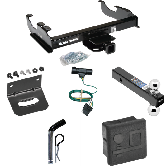 Fits 1977-1984 Chevrolet K30 Trailer Hitch Tow PKG w/ 4-Flat Wiring Harness + Dual Ball Ball Mount 2" & 2-5/16" Trailer Balls + Pin/Clip + Hitch Cover + Wiring Bracket By Draw-Tite