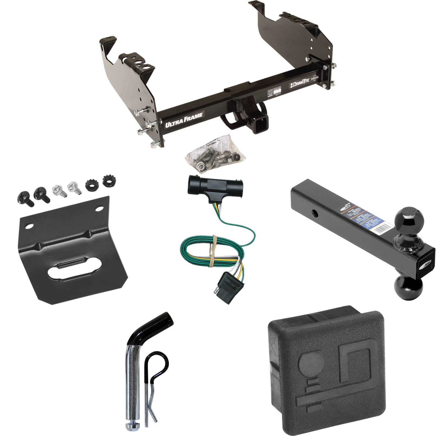 Fits 1979-1984 GMC K1500 Trailer Hitch Tow PKG w/ 4-Flat Wiring Harness + Dual Ball Ball Mount 2" & 2-5/16" Trailer Balls + Pin/Clip + Hitch Cover + Wiring Bracket By Draw-Tite