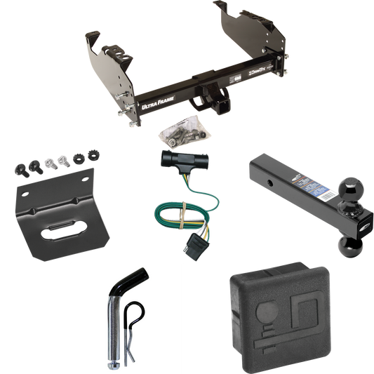 Fits 1979-1984 GMC K1500 Trailer Hitch Tow PKG w/ 4-Flat Wiring Harness + Dual Ball Ball Mount 2" & 2-5/16" Trailer Balls + Pin/Clip + Hitch Cover + Wiring Bracket By Draw-Tite