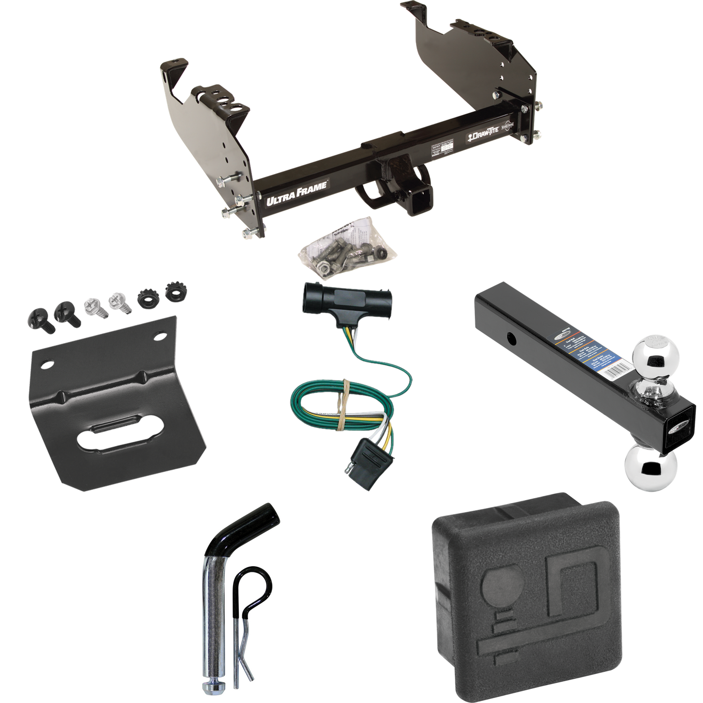 Fits 1979-1984 GMC C1500 Trailer Hitch Tow PKG w/ 4-Flat Wiring Harness + Dual Ball Ball Mount 2" & 2-5/16" Trailer Balls + Pin/Clip + Hitch Cover + Wiring Bracket By Draw-Tite