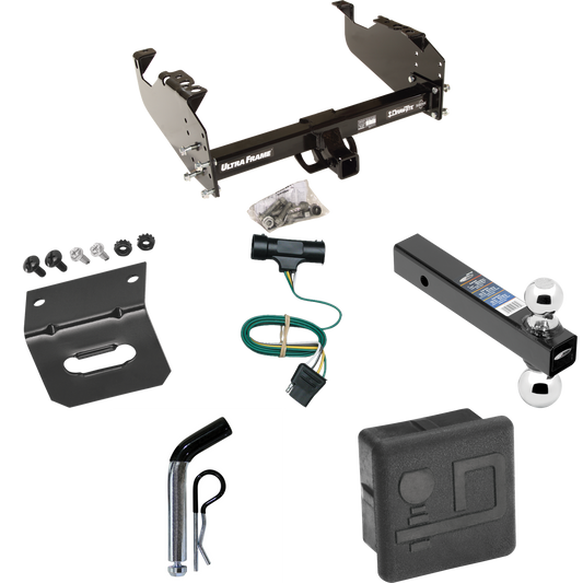 Fits 1979-1984 GMC C1500 Trailer Hitch Tow PKG w/ 4-Flat Wiring Harness + Dual Ball Ball Mount 2" & 2-5/16" Trailer Balls + Pin/Clip + Hitch Cover + Wiring Bracket By Draw-Tite