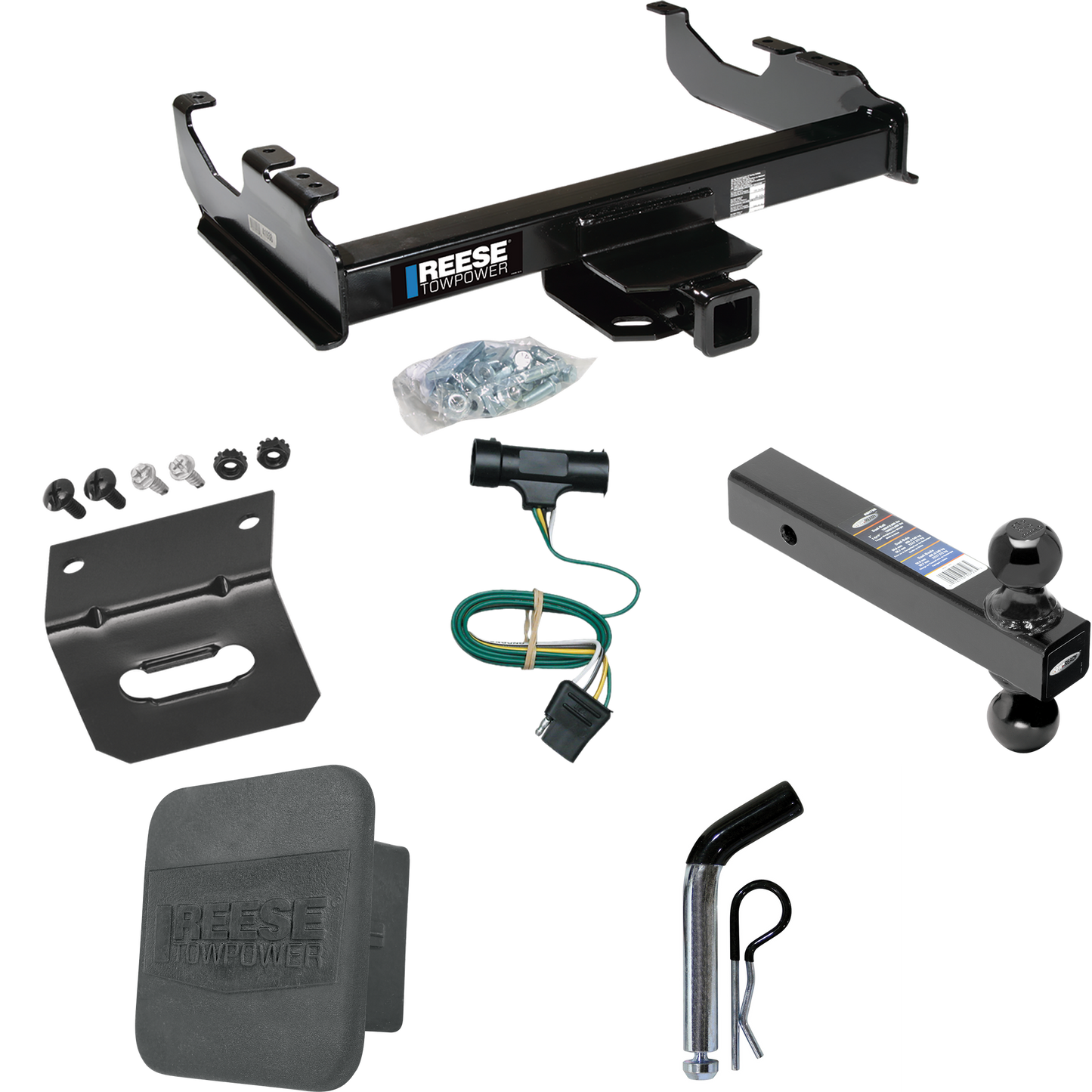 Fits 1979-1984 GMC C1500 Trailer Hitch Tow PKG w/ 4-Flat Wiring Harness + Dual Ball Ball Mount 2" & 2-5/16" Trailer Balls + Pin/Clip + Hitch Cover + Wiring Bracket By Reese Towpower