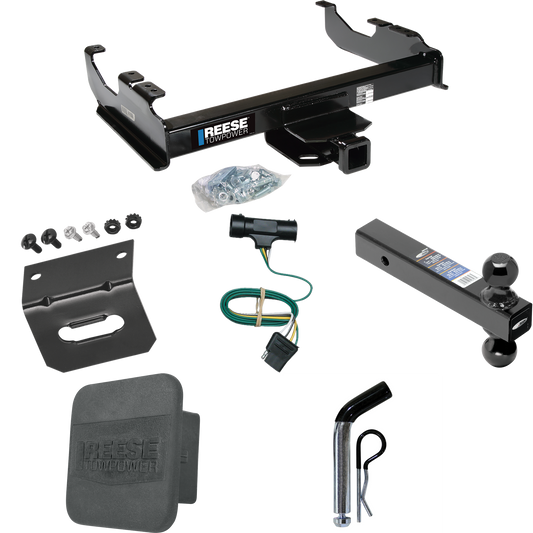 Fits 1979-1984 GMC C1500 Trailer Hitch Tow PKG w/ 4-Flat Wiring Harness + Dual Ball Ball Mount 2" & 2-5/16" Trailer Balls + Pin/Clip + Hitch Cover + Wiring Bracket By Reese Towpower