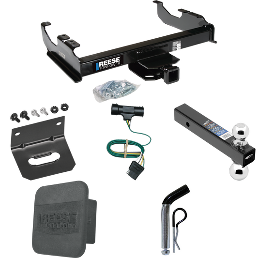 Fits 1979-1984 GMC K3500 Trailer Hitch Tow PKG w/ 4-Flat Wiring Harness + Dual Ball Ball Mount 2" & 2-5/16" Trailer Balls + Pin/Clip + Hitch Cover + Wiring Bracket By Reese Towpower