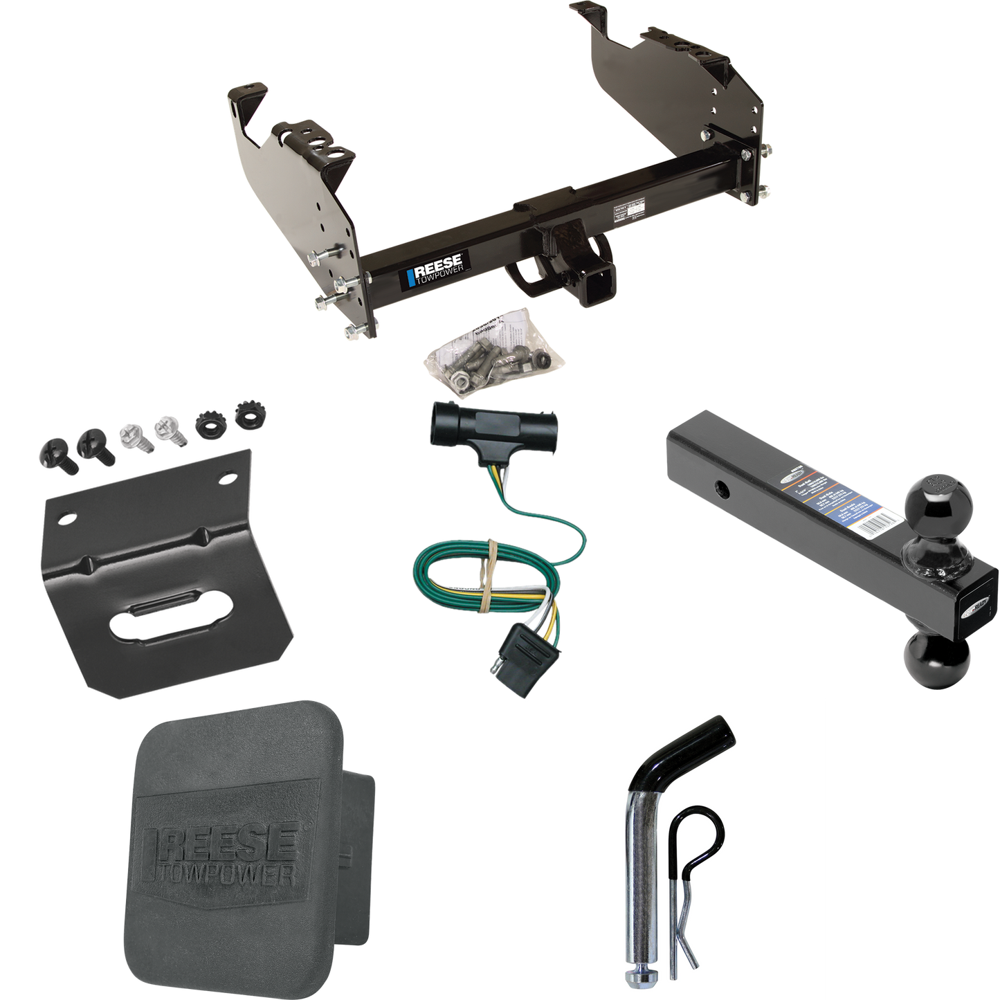 Fits 1967-1978 GMC C35 Trailer Hitch Tow PKG w/ 4-Flat Wiring Harness + Dual Ball Ball Mount 2" & 2-5/16" Trailer Balls + Pin/Clip + Hitch Cover + Wiring Bracket By Reese Towpower