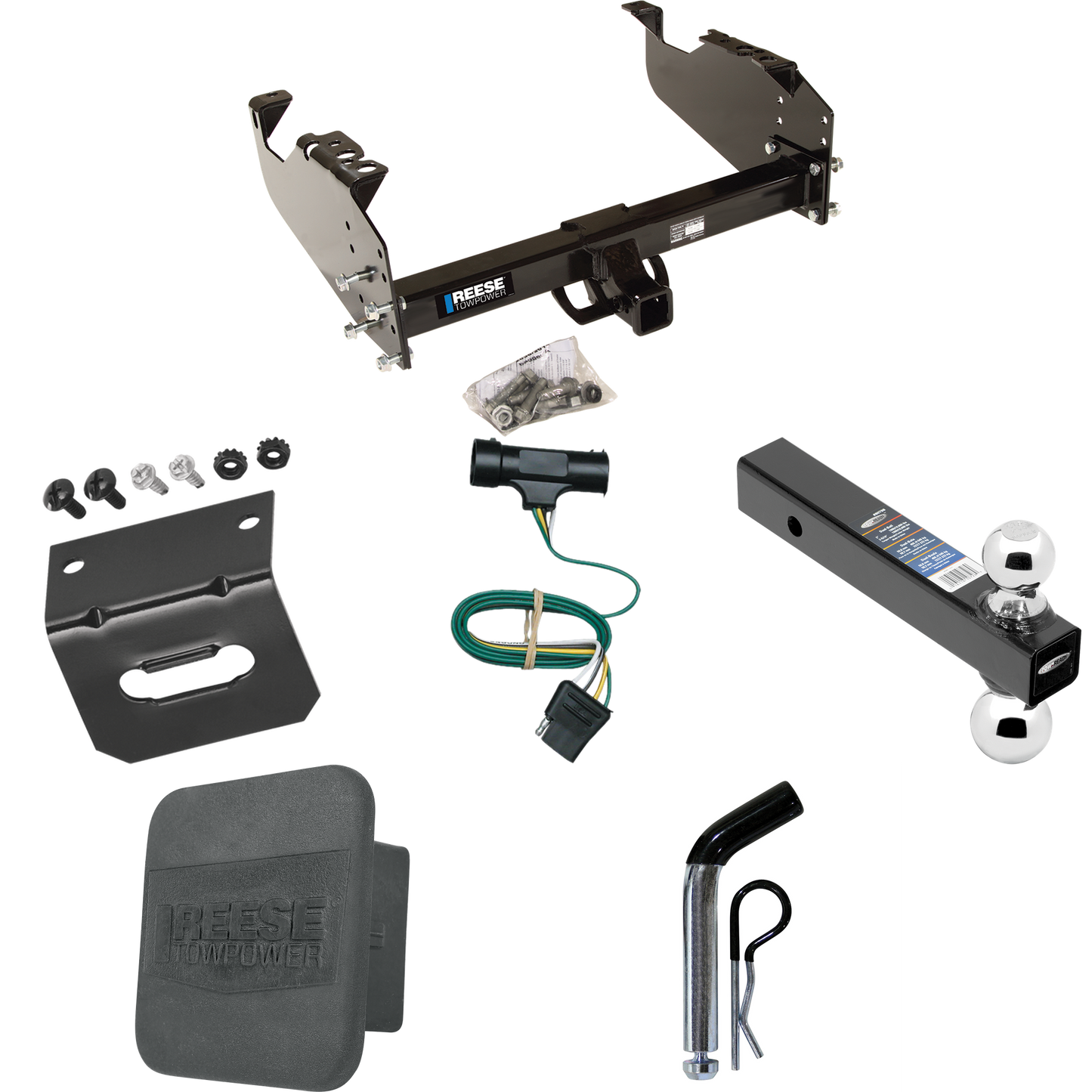 Fits 1979-1984 GMC C3500 Trailer Hitch Tow PKG w/ 4-Flat Wiring Harness + Dual Ball Ball Mount 2" & 2-5/16" Trailer Balls + Pin/Clip + Hitch Cover + Wiring Bracket By Reese Towpower