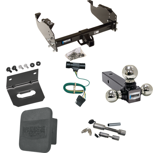 Fits 1979-1984 GMC C3500 Trailer Hitch Tow PKG w/ 4-Flat Wiring Harness + Triple Ball Ball Mount 1-7/8" & 2" & 2-5/16" Trailer Balls + Dual Hitch & Coupler Locks + Hitch Cover + Wiring Bracket By Reese Towpower