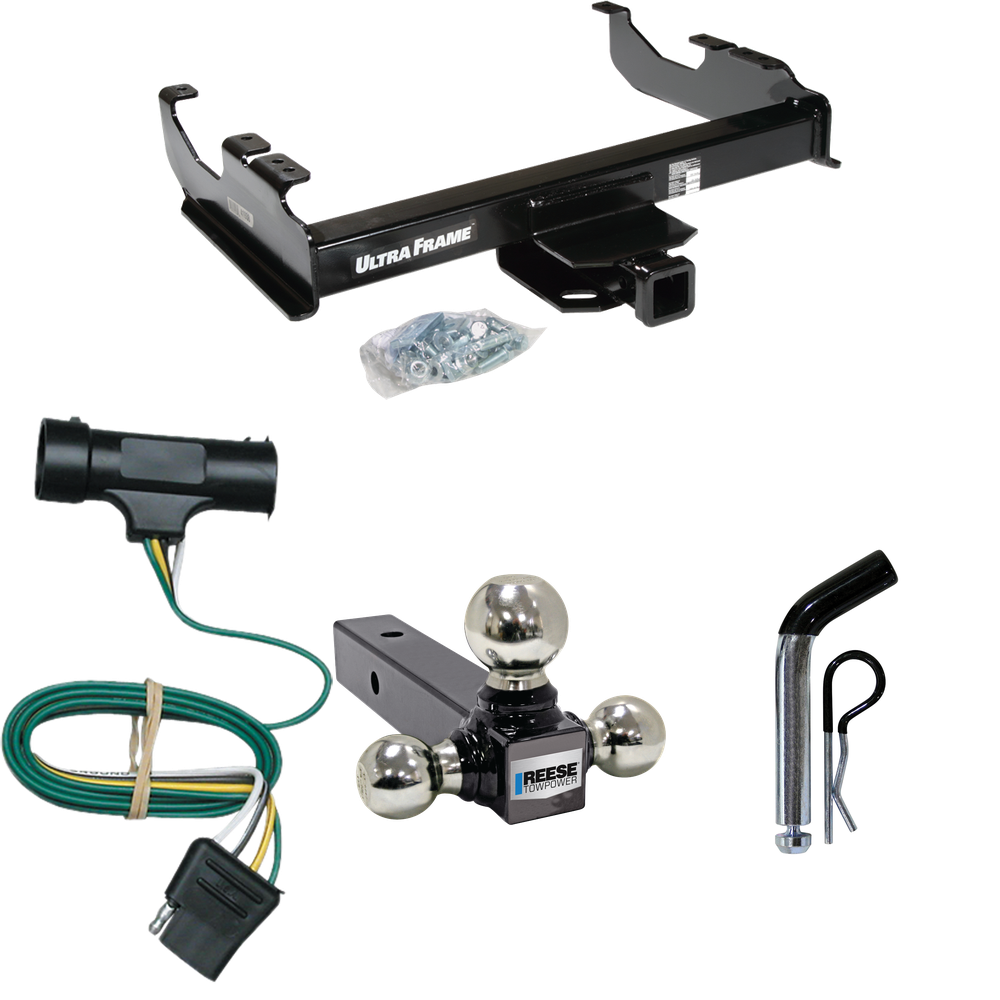 Fits 1975-1978 GMC K15 Trailer Hitch Tow PKG w/ 4-Flat Wiring Harness + Triple Ball Ball Mount 1-7/8" & 2" & 2-5/16" Trailer Balls + Pin/Clip By Draw-Tite