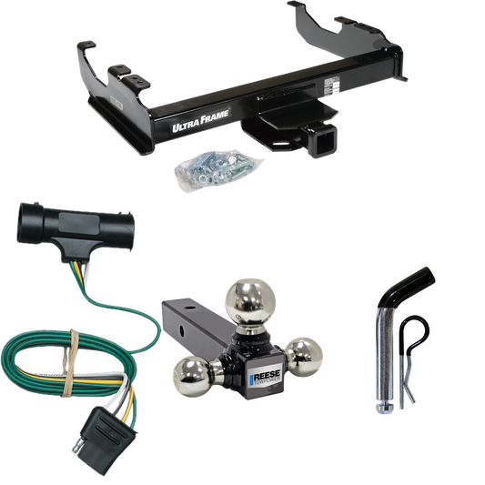 Fits 1975-1978 GMC K15 Trailer Hitch Tow PKG w/ 4-Flat Wiring Harness + Triple Ball Ball Mount 1-7/8" & 2" & 2-5/16" Trailer Balls + Pin/Clip By Draw-Tite