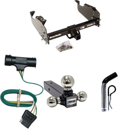 Fits 1979-1984 GMC K2500 Trailer Hitch Tow PKG w/ 4-Flat Wiring Harness + Triple Ball Ball Mount 1-7/8" & 2" & 2-5/16" Trailer Balls + Pin/Clip By Draw-Tite