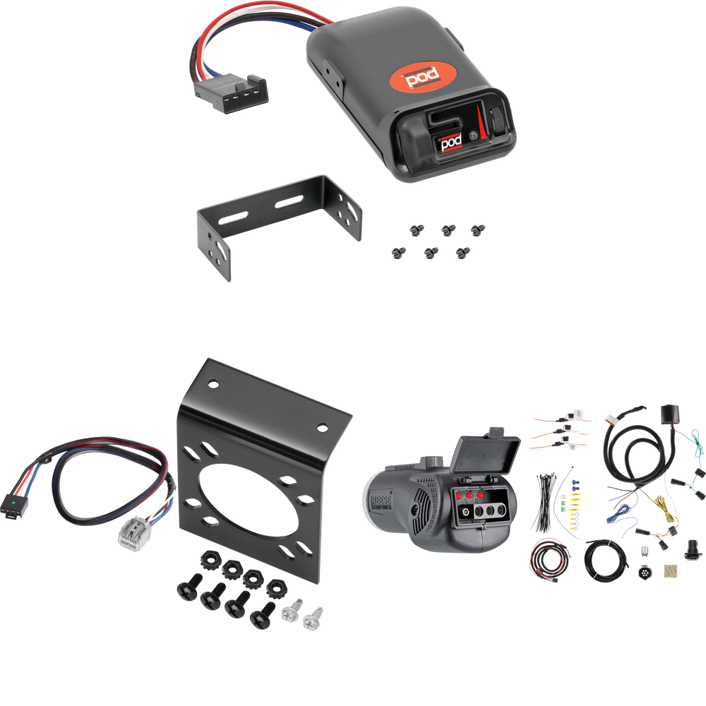 Fits 2022-2023 Jeep Grand Cherokee 7-Way RV Wiring + Pro Series POD Brake Control + Plug & Play BC Adapter + 2 in 1 Tester & 7-Way to 4-Way Adapter By Tekonsha