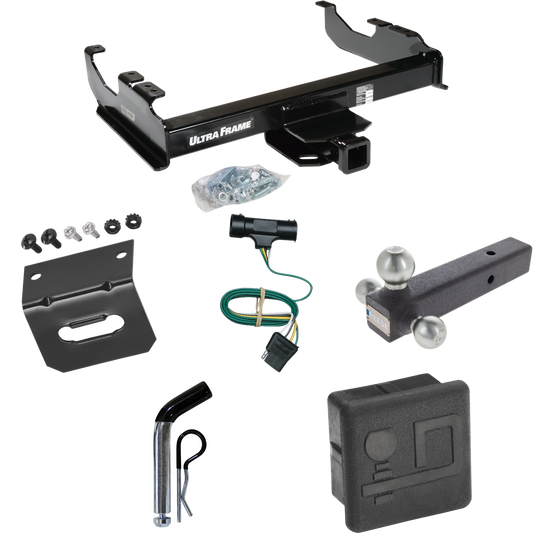 Fits 1973-1974 Chevrolet K30 Trailer Hitch Tow PKG w/ 4-Flat Wiring Harness + Triple Ball Ball Mount 1-7/8" & 2" & 2-5/16" Trailer Balls + Pin/Clip + Hitch Cover + Wiring Bracket By Draw-Tite