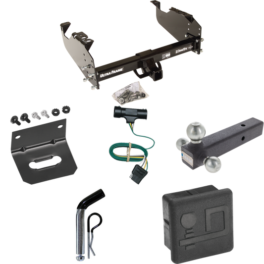 Fits 1979-1984 GMC C3500 Trailer Hitch Tow PKG w/ 4-Flat Wiring Harness + Triple Ball Ball Mount 1-7/8" & 2" & 2-5/16" Trailer Balls + Pin/Clip + Hitch Cover + Wiring Bracket By Draw-Tite