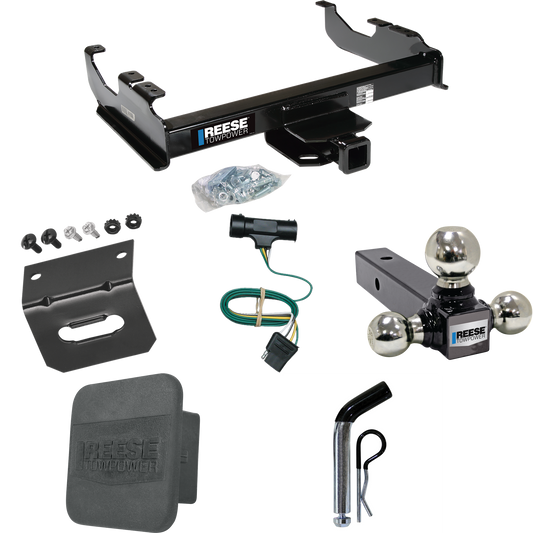 Fits 1973-1984 Chevrolet C10 Trailer Hitch Tow PKG w/ 4-Flat Wiring Harness + Triple Ball Ball Mount 1-7/8" & 2" & 2-5/16" Trailer Balls + Pin/Clip + Hitch Cover + Wiring Bracket By Reese Towpower