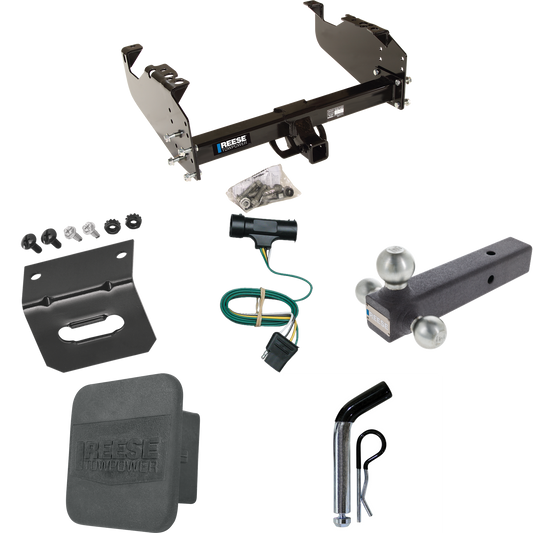 Fits 1979-1984 GMC K2500 Trailer Hitch Tow PKG w/ 4-Flat Wiring Harness + Triple Ball Ball Mount 1-7/8" & 2" & 2-5/16" Trailer Balls + Pin/Clip + Hitch Cover + Wiring Bracket By Reese Towpower