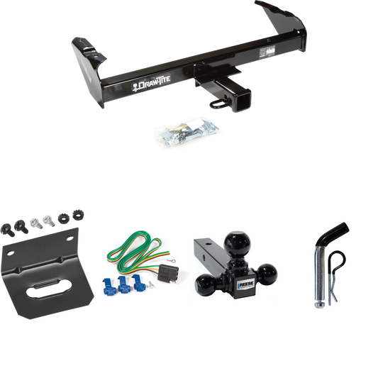 Fits 1985-1986 Chevrolet K30 Trailer Hitch Tow PKG w/ 4-Flat Wiring Harness + Triple Ball Ball Mount 1-7/8" & 2" & 2-5/16" Trailer Balls + Pin/Clip + Wiring Bracket By Draw-Tite