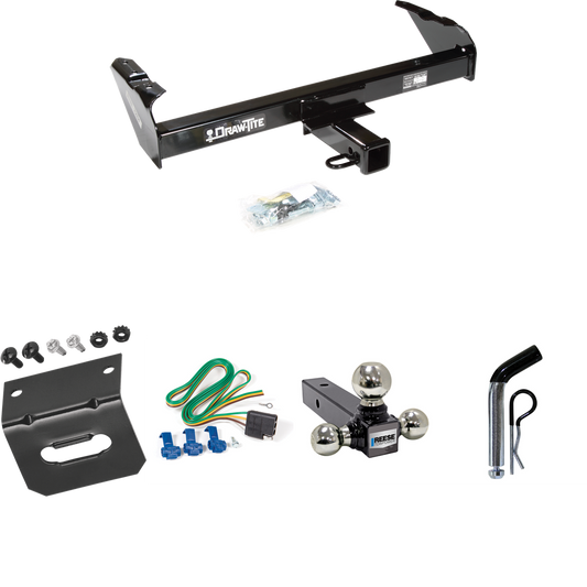 Fits 1985-1986 Chevrolet K10 Trailer Hitch Tow PKG w/ 4-Flat Wiring Harness + Triple Ball Ball Mount 1-7/8" & 2" & 2-5/16" Trailer Balls + Pin/Clip + Wiring Bracket By Draw-Tite