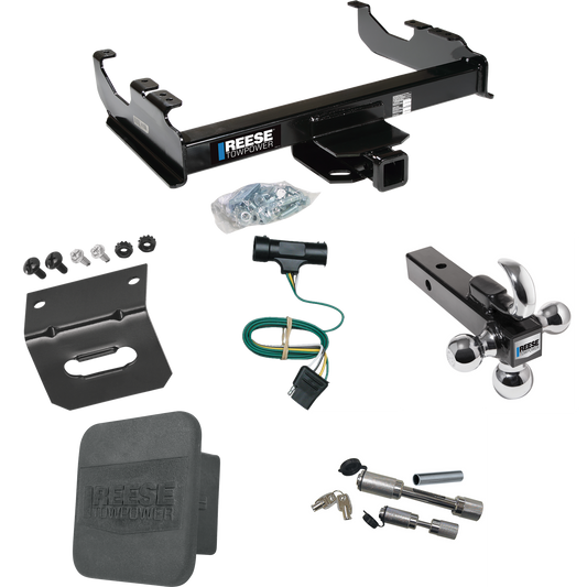 Fits 1967-1978 GMC C35 Trailer Hitch Tow PKG w/ 4-Flat Wiring Harness + Triple Ball Ball Mount 1-7/8" & 2" & 2-5/16" Trailer Balls w/ Tow Hook + Dual Hitch & Coupler Locks + Hitch Cover + Wiring Bracket By Reese Towpower