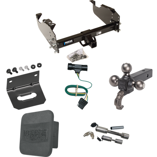 Fits 1967-1978 GMC C35 Trailer Hitch Tow PKG w/ 4-Flat Wiring Harness + Triple Ball Ball Mount 1-7/8" & 2" & 2-5/16" Trailer Balls w/ Tow Hook + Dual Hitch & Coupler Locks + Hitch Cover + Wiring Bracket By Reese Towpower