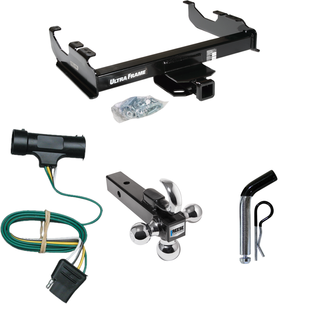 Fits 1979-1984 GMC K1500 Trailer Hitch Tow PKG w/ 4-Flat Wiring Harness + Triple Ball Ball Mount 1-7/8" & 2" & 2-5/16" Trailer Balls w/ Tow Hook + Pin/Clip By Draw-Tite