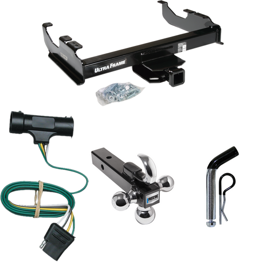 Fits 1979-1984 GMC K1500 Trailer Hitch Tow PKG w/ 4-Flat Wiring Harness + Triple Ball Ball Mount 1-7/8" & 2" & 2-5/16" Trailer Balls w/ Tow Hook + Pin/Clip By Draw-Tite