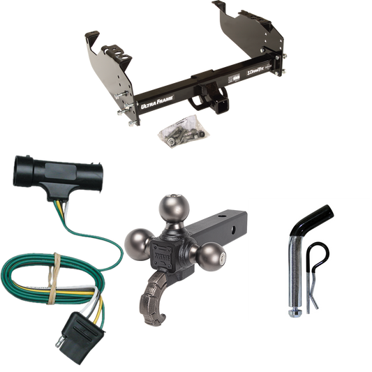 Fits 1979-1984 GMC K3500 Trailer Hitch Tow PKG w/ 4-Flat Wiring Harness + Triple Ball Ball Mount 1-7/8" & 2" & 2-5/16" Trailer Balls w/ Tow Hook + Pin/Clip By Draw-Tite