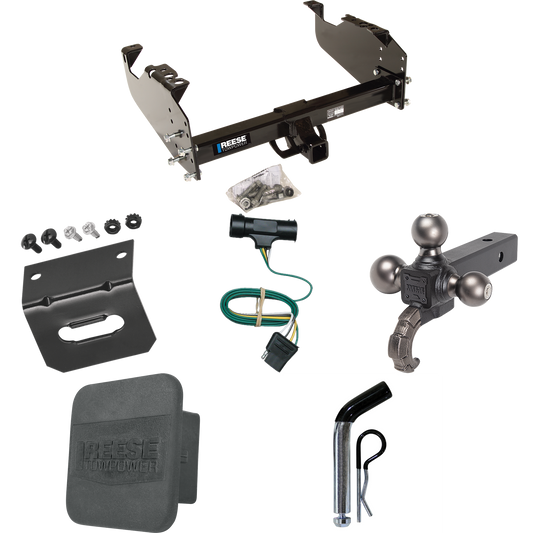 Fits 1977-1978 GMC K35 Trailer Hitch Tow PKG w/ 4-Flat Wiring Harness + Triple Ball Ball Mount 1-7/8" & 2" & 2-5/16" Trailer Balls w/ Tow Hook + Pin/Clip + Hitch Cover + Wiring Bracket By Reese Towpower