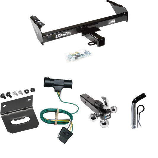 Fits 1967-1978 GMC K35 Trailer Hitch Tow PKG w/ 4-Flat Wiring Harness + Triple Ball Ball Mount 1-7/8" & 2" & 2-5/16" Trailer Balls w/ Tow Hook + Pin/Clip + Wiring Bracket By Draw-Tite