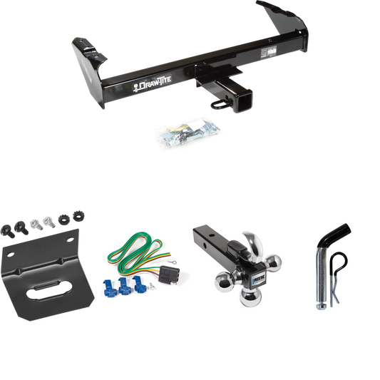 Fits 1988-1991 GMC C3500 Trailer Hitch Tow PKG w/ 4-Flat Wiring Harness + Triple Ball Ball Mount 1-7/8" & 2" & 2-5/16" Trailer Balls w/ Tow Hook + Pin/Clip + Wiring Bracket (For Crew Cab Models) By Draw-Tite