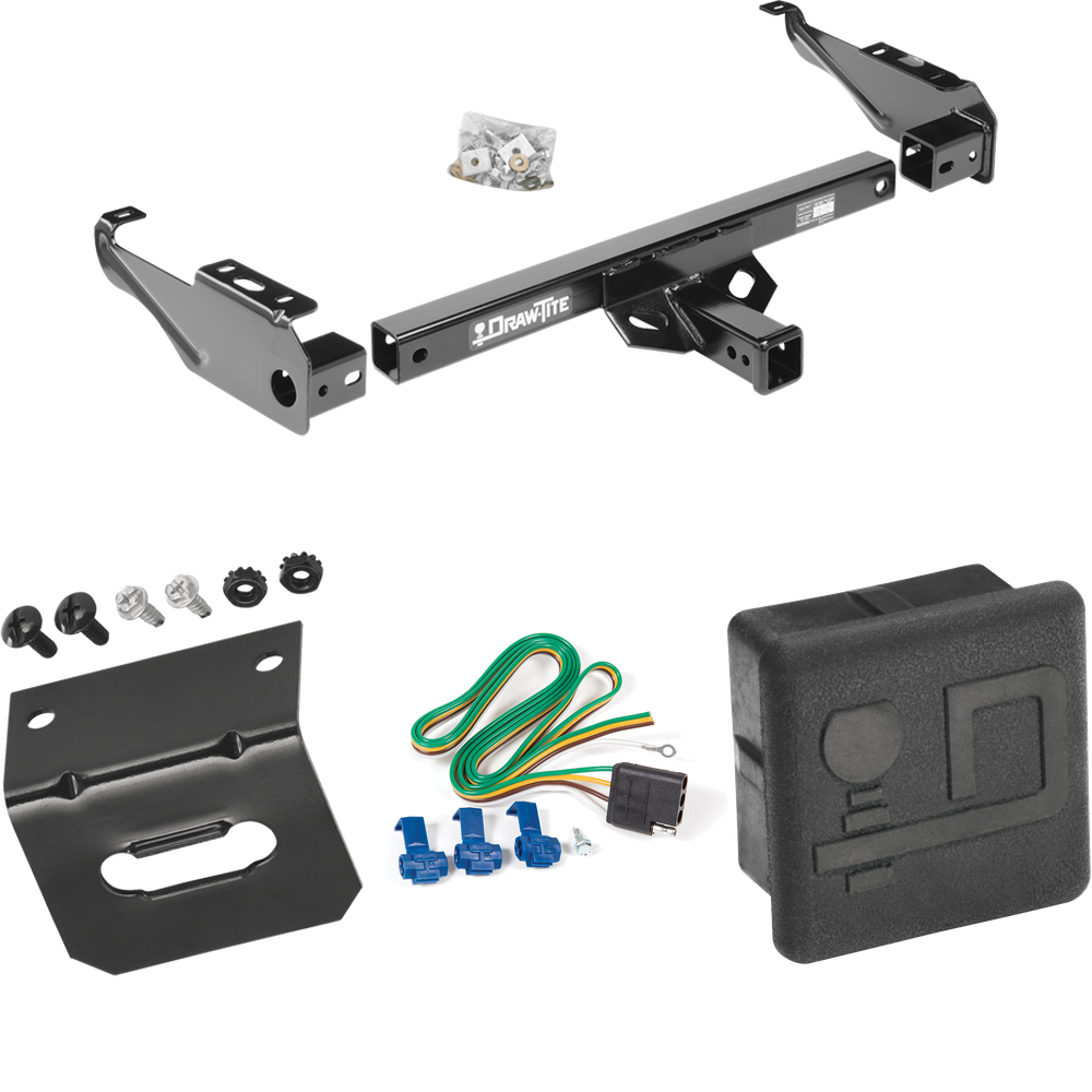 Fits 1963-1979 Ford F-100 Trailer Hitch Tow PKG w/ 4-Flat Wiring Harness + Wiring Bracket + Hitch Cover By Draw-Tite