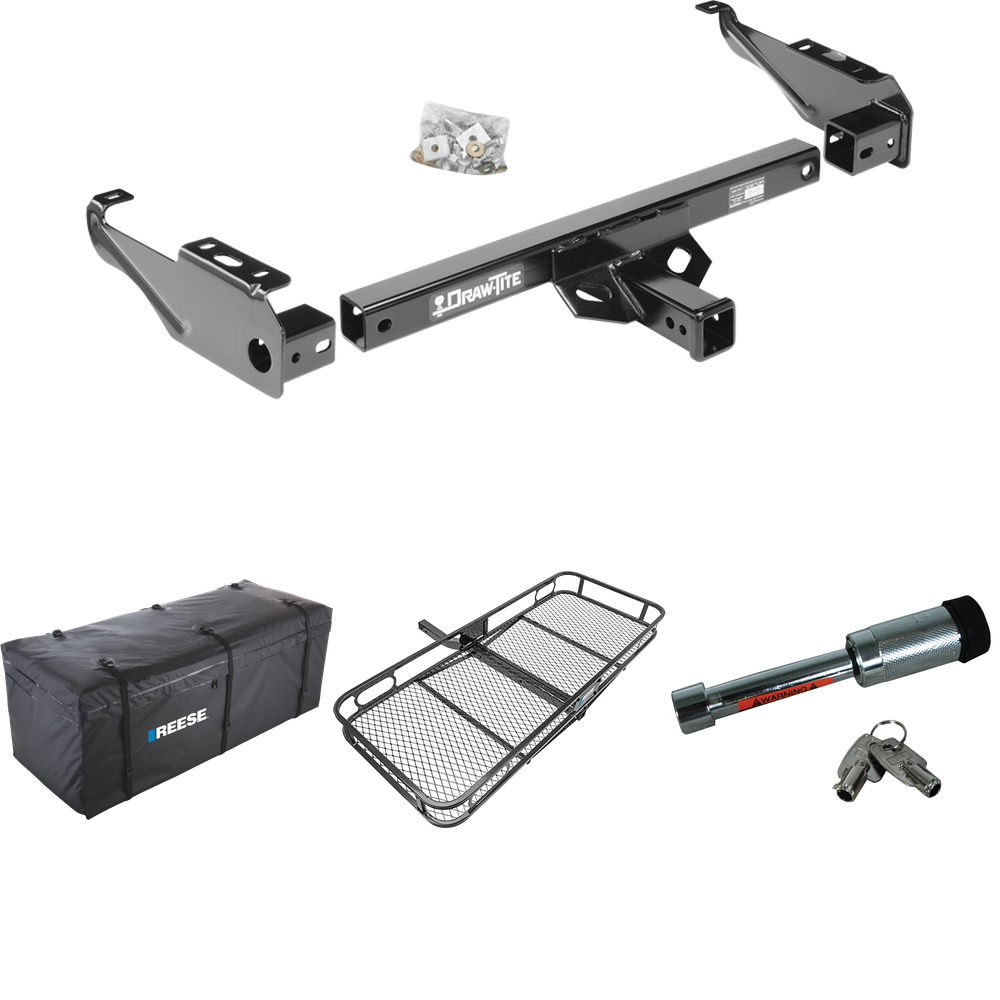 Fits 1967-1980 Dodge W300 Trailer Hitch Tow PKG w/ 60" x 24" Cargo Carrier + Cargo Bag + Hitch Lock By Draw-Tite