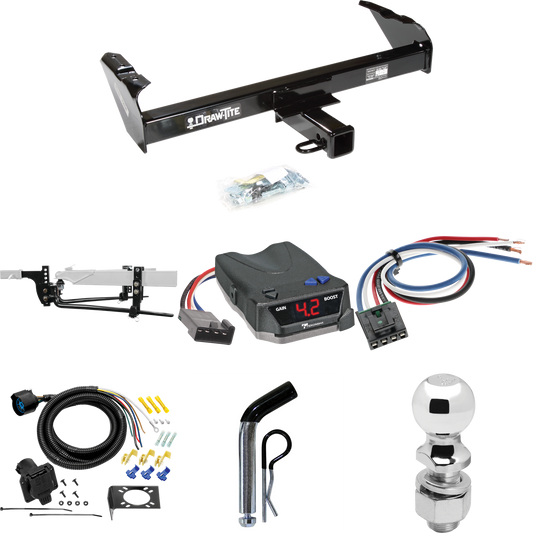 Fits 1988-1991 Chevrolet K2500 Trailer Hitch Tow PKG w/ 8K Round Bar Weight Distribution Hitch w/ 2-5/16" Ball + 2" Ball + Pin/Clip + Tekonsha BRAKE-EVN Brake Control + Generic BC Wiring Adapter + 7-Way RV Wiring (For Crew Cab Models) By Draw-Tite