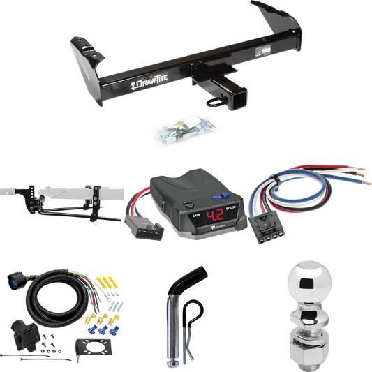 Fits 1988-1991 GMC C3500 Trailer Hitch Tow PKG w/ 8K Round Bar Weight Distribution Hitch w/ 2-5/16" Ball + 2" Ball + Pin/Clip + Tekonsha BRAKE-EVN Brake Control + Generic BC Wiring Adapter + 7-Way RV Wiring (For Crew Cab Models) By Draw-Tite