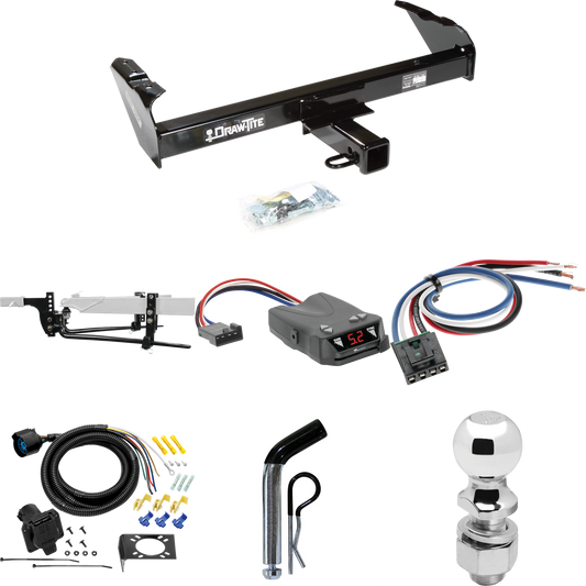 Fits 1979-1986 GMC K3500 Trailer Hitch Tow PKG w/ 8K Round Bar Weight Distribution Hitch w/ 2-5/16" Ball + 2" Ball + Pin/Clip + Tekonsha Brakeman IV Brake Control + Generic BC Wiring Adapter + 7-Way RV Wiring By Draw-Tite