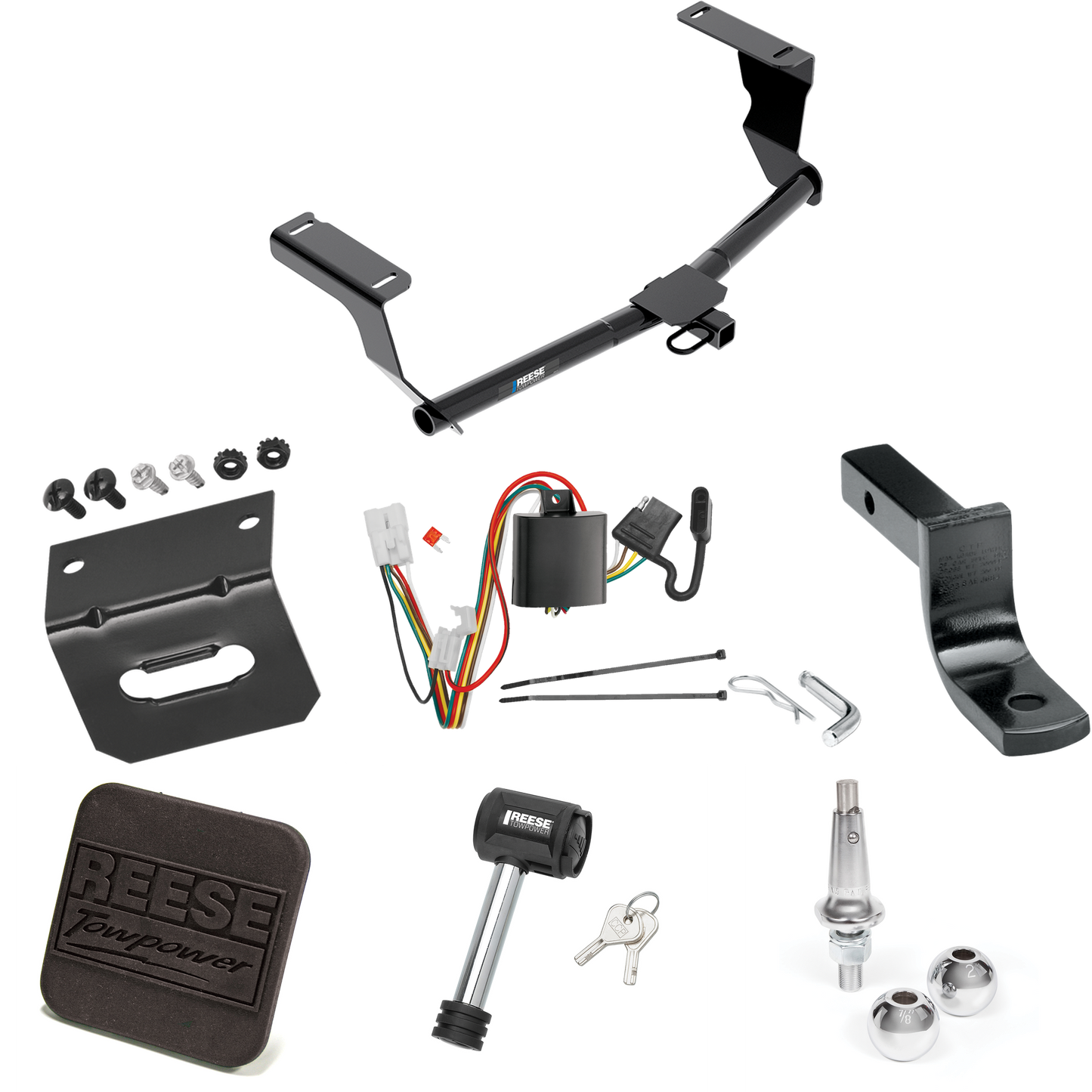 Fits 2014-2015 Subaru XV Crosstrek Trailer Hitch Tow PKG w/ 4-Flat Wiring Harness + Draw-Bar + Interchangeable 1-7/8" & 2" Balls + Wiring Bracket + Hitch Cover + Hitch Lock (For Hybrid Models) By Reese Towpower