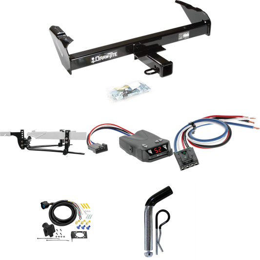 Fits 1988-1991 Chevrolet C2500 Trailer Hitch Tow PKG w/ 8K Round Bar Weight Distribution Hitch w/ 2-5/16" Ball + Pin/Clip + Tekonsha Brakeman IV Brake Control + Generic BC Wiring Adapter + 7-Way RV Wiring (For Crew Cab Models) By Draw-Tite