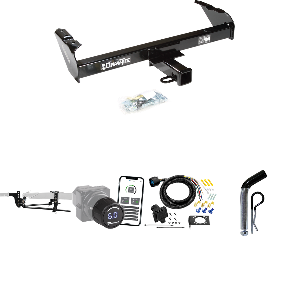 Fits 1963-1986 Chevrolet C10 Trailer Hitch Tow PKG w/ 8K Round Bar Weight Distribution Hitch w/ 2-5/16" Ball + Pin/Clip + Tekonsha Prodigy iD Bluetooth Wireless Brake Control + 7-Way RV Wiring By Draw-Tite